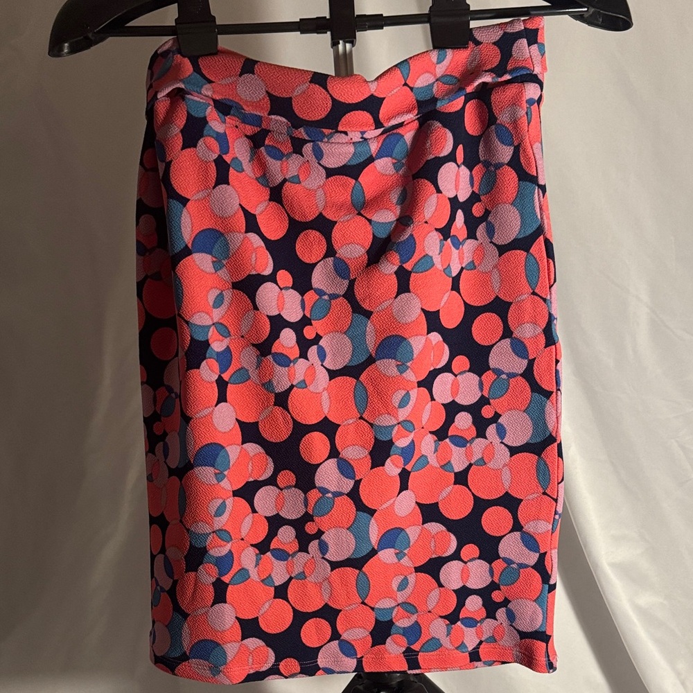 LuLaRoe Pink and Blue Polka Dot Pencil Skirt